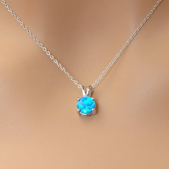 Round Tiny Blue Lab Opal Pendant - Picture 3 of 4